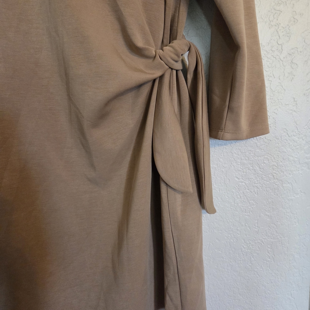 Cable & Gauge Tan Sheath Dress with Tie Front 3/4 Sleeves - Picture 6 of 9